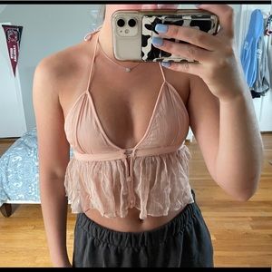 Ruffle top with tie neck